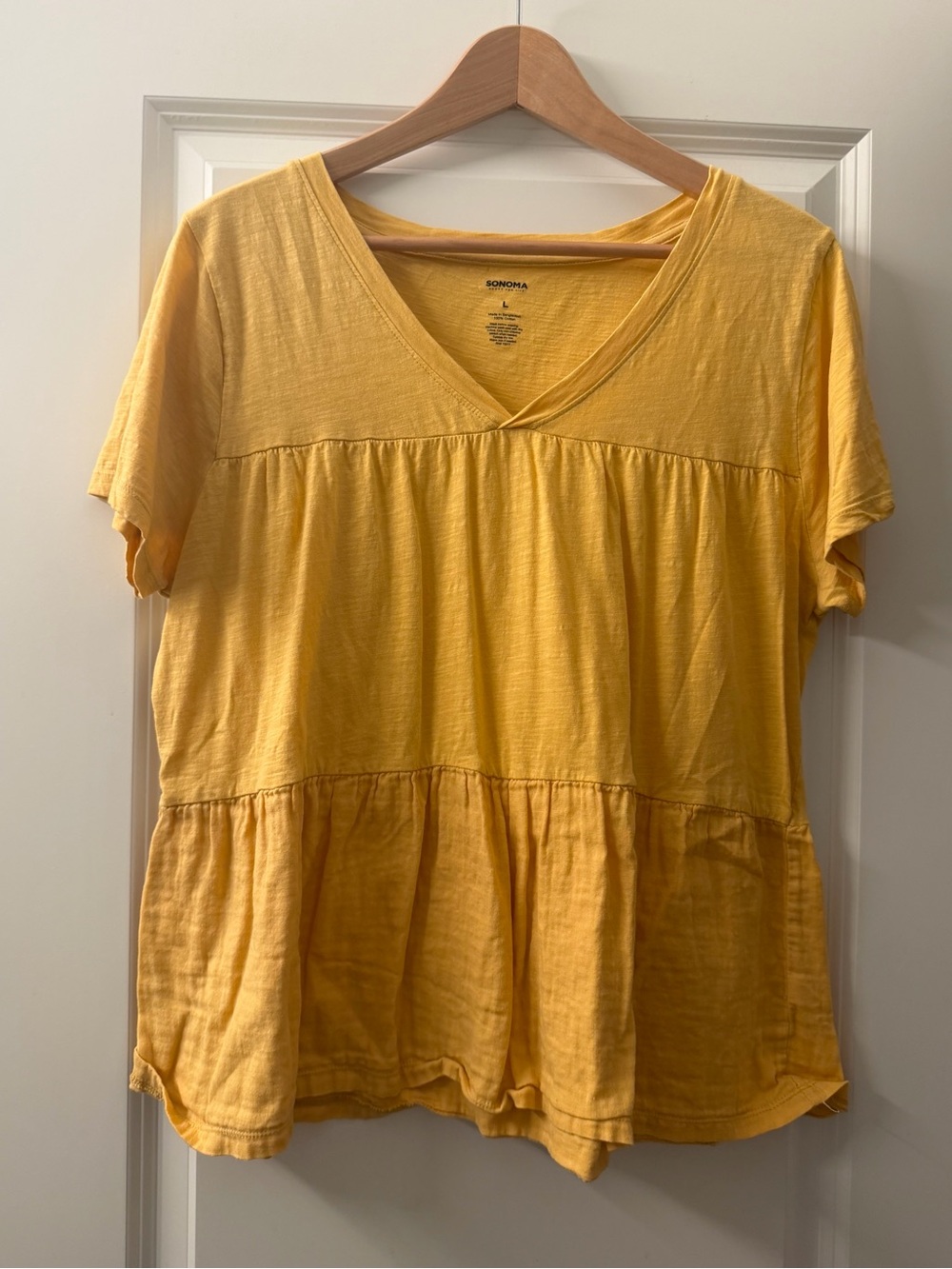 SONOMA Yellow V-Neck Tiered Short-Sleeve Tunic